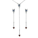 Silver 925 Rhodium Plated Dangling Arrow Earrings and Necklace set with CZ - BGS00573 | Silver Palace Inc.