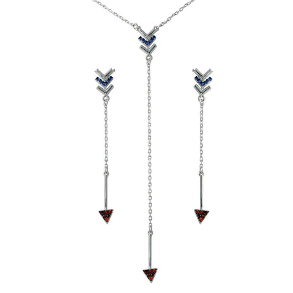 Silver 925 Rhodium Plated Dangling Arrow Earrings and Necklace set with CZ - BGS00573 | Silver Palace Inc.