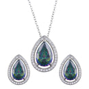 Silver 925 Rhodium Plated Halo Teardrop Synthetic Mystic Topaz CZ Set - BGS00580 | Silver Palace Inc.