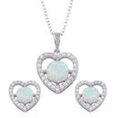 Silver 925 Rhodium Plated Synthetic Opal Heart CZ Set - BGS00585 | Silver Palace Inc.