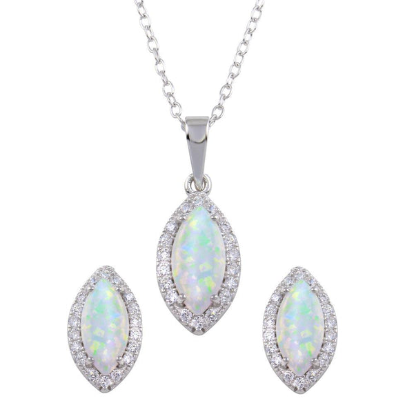 Silver 925 Rhodium Plated Synthetic Opal Center Marquise Shape CZ Set - BGS00588 | Silver Palace Inc.