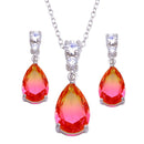 Rhodium Plated 925 Sterling Silver Teardrop Gradient Pink Orange CZ Set - BGS00590 | Silver Palace Inc.