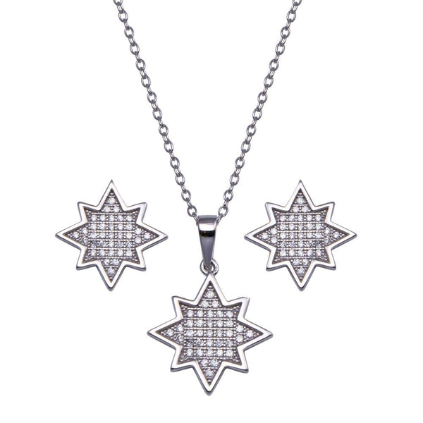 Rhodium Plated 925 Sterling Silver CZ Encrusted Star Set - BGS00592 | Silver Palace Inc.