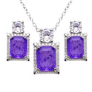 Silver 925 Rhodium Plated Rectangle Purple Halo CZ Set - BGS00595 | Silver Palace Inc.