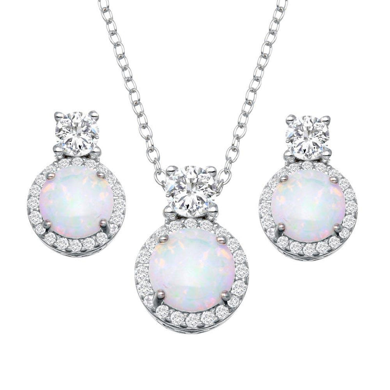 Silver 925 Rhodium Plated Round Synthetic Opal  Halo Set with CZ - BGS00596 | Silver Palace Inc.