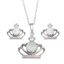 Silver 925 Rhodium Plated Crown Synthetic Opal CZ Set - BGS00599 | Silver Palace Inc.