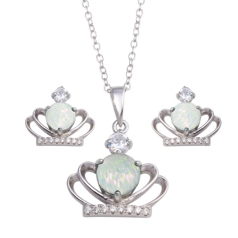 Silver 925 Rhodium Plated Crown Synthetic Opal CZ Set - BGS00599 | Silver Palace Inc.