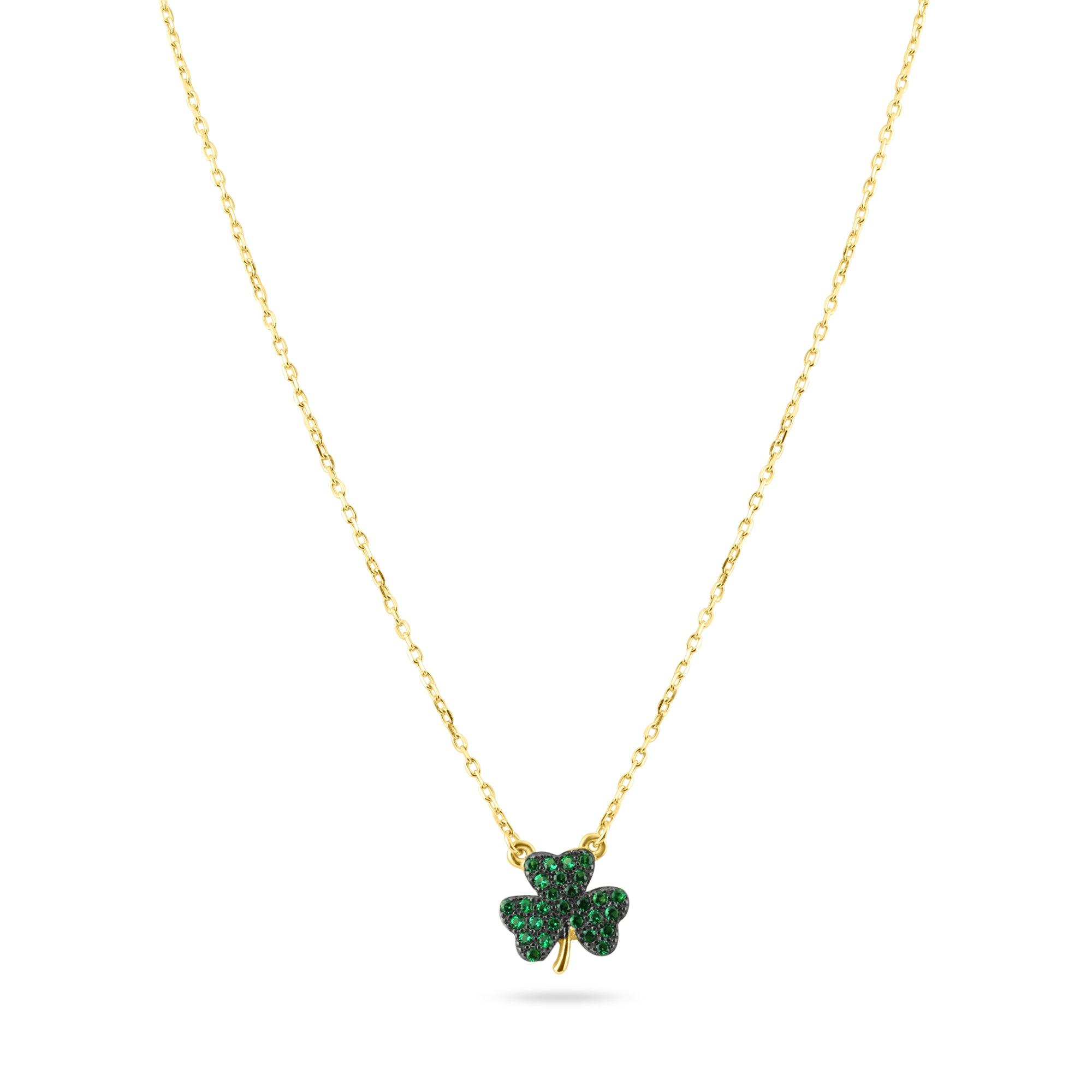 Liquidación - Mini trébol verde con circonitas cúbicas en plata de ley 925 bañada en oro - BGS00610