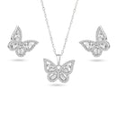 Silver 925 Rhodium Butterfly Clear Baguette CZ Earring and Pendant Set - BGS00616 | Silver Palace Inc.