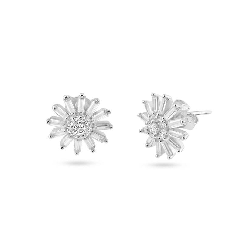 Rhodium Plated 925 Sterling Silver Clear Sunflower CZ Sets - BGS00622CLR