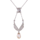 Silver 925 Rhodium Plated Wings Necklace with CZ and Synthetic Pearl - BGP01275 | Silver Palace Inc.
