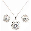 Silver 925 Rhodium Plated Clear Flower CZ Stud Earring and Necklace Set - BGS00248 | Silver Palace Inc.