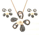 Closeout-Silver 925 Black Rhodium and Gold Plated Pearl Clear Flower CZ Stud Earring and Necklace Set - BGS00317 | Silver Palace Inc.
