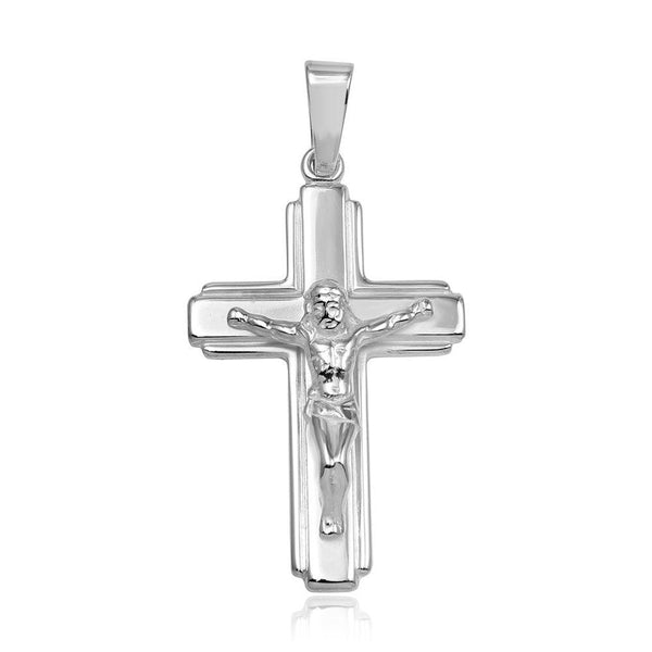Silver 925 High Polished Border Edge Crucifix Pendant - SOP00107 | Silver Palace Inc.