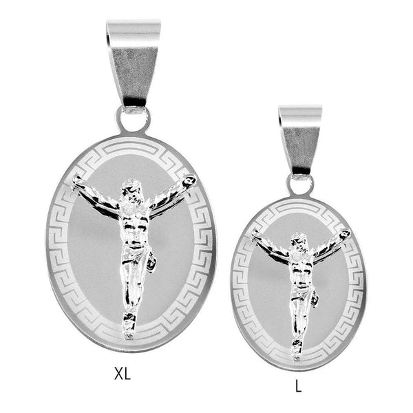 Silver 925 High Polished Celtic Border Oval Crucifix Medallion Pendant - BSP00039 | Silver Palace Inc.
