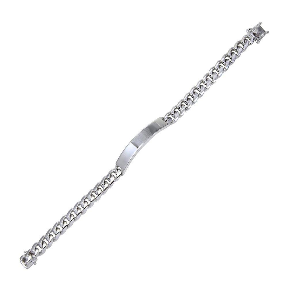 Rhodium Plated 925 Sterling Silver Miami Cuban ID Bracelet 7mm
