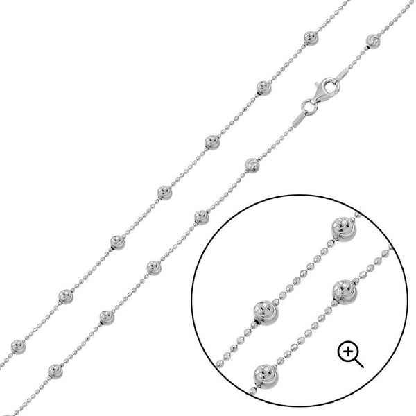 Rhodium Plated Alternating Wave Design Diamond Cut Bead 004 Chains 3.8mm - CH100 RH | Silver Palace Inc.
