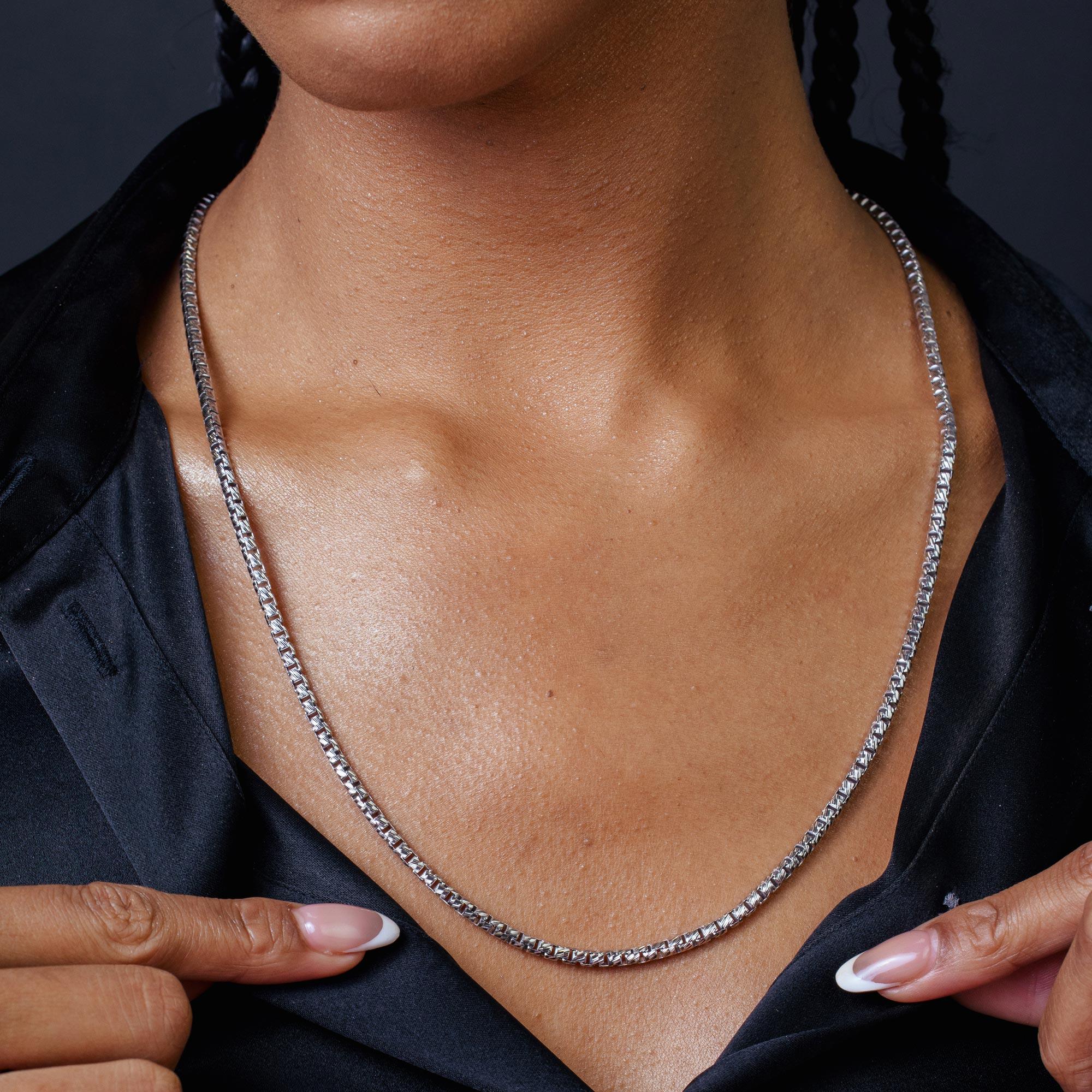 Rhodium Plated 925 Sterling Silver Diamond Cut Slash Round Box Chains 3.1mm - CH212D RH