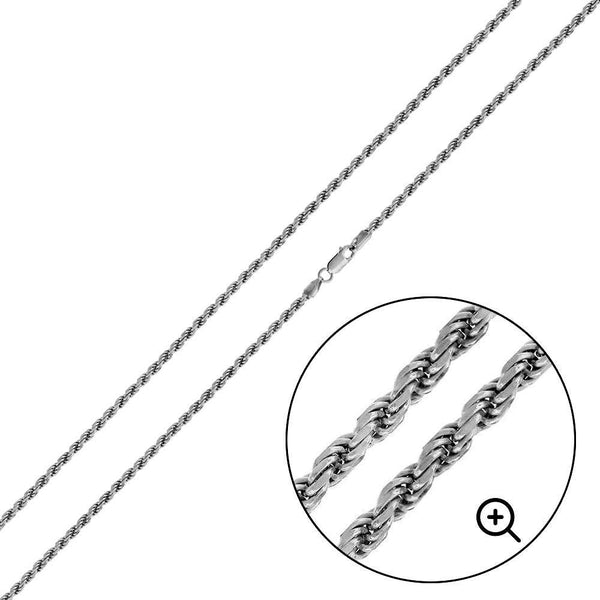 Silver 925 Rhodium Plated Rope 030 Chain 1.4mm - CH185 RH | Silver Palace Inc.