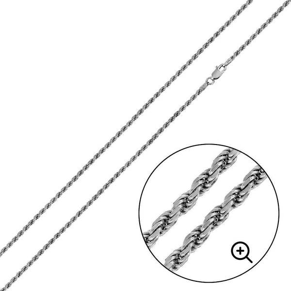 Silver 925 Rhodium Plated Rope 035 Chain 1.7mm - CH186 RH | Silver Palace Inc.