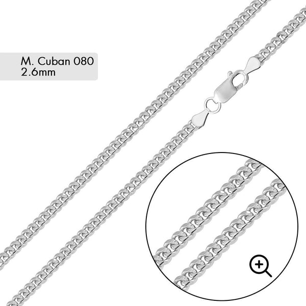 Silver 925 Rhodium Plated Miami Cuban 080 Chain Link 2.6mm - CH312 RH | Silver Palace Inc.