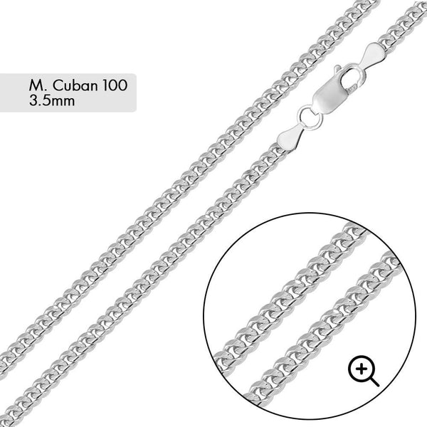 Silver 925 Rhodium Plated Miami Cuban 100 Chain Link 3.5mm - CH313 RH | Silver Palace Inc.
