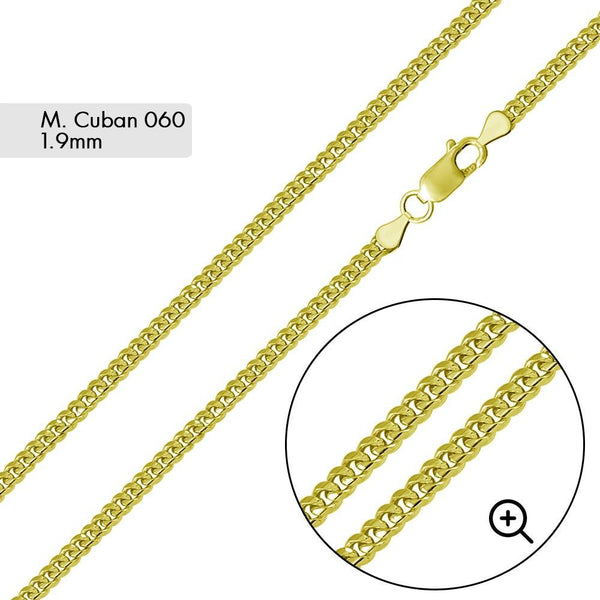 Silver 925 Gold Plated Miami Cuban 060 Chain 1.9mm - CH338 GP | Silver Palace Inc.