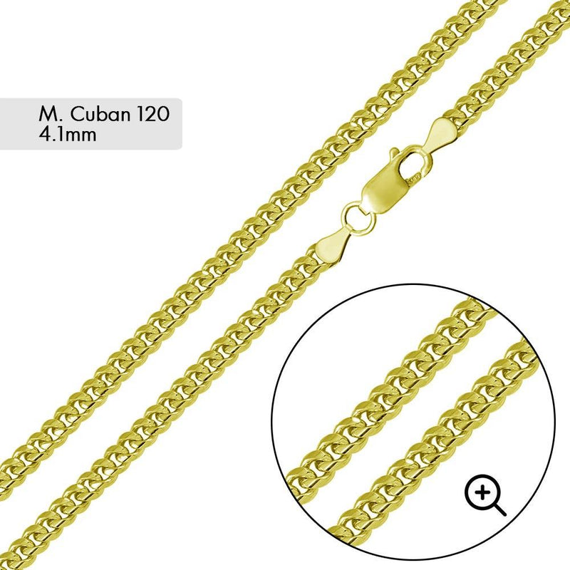 Silver 925 Gold Plated Miami Cuban 120 Chain Link 4.1mm - CH341 GP | Silver Palace Inc.