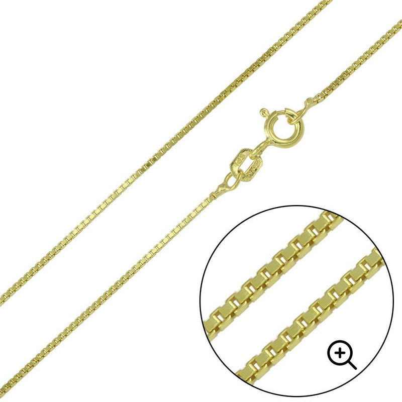 Silver 925 Gold Plated Box Chains 0.8mm - CH345 GP | Silver Palace Inc.