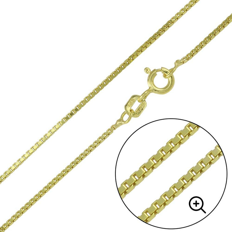 Silver 925  Gold Plated Box Chains 1.0mm - CH347 GP | Silver Palace Inc.