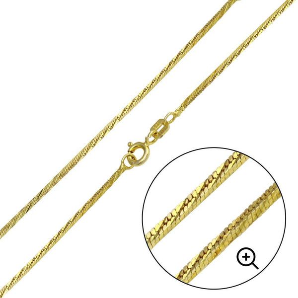 Silver 925 Gold Plated Snake 4 Sided DC Chain 1mm - CH355 GP | Silver Palace Inc.