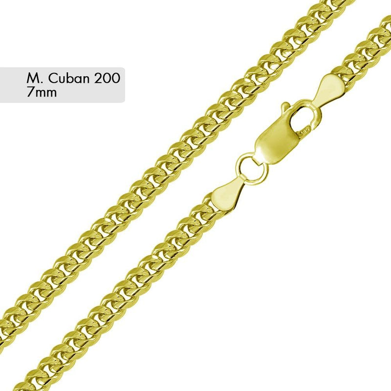 Silver 925 Gold Plated Miami Cuban 200 Chain Link 7mm - CH376 GP | Silver Palace Inc.