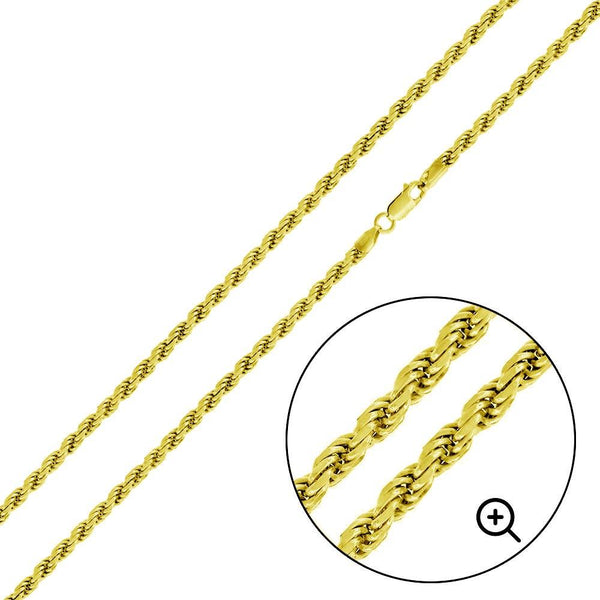 Silver 925 Gold Plated Rope 060 Chain 2.8mm - CH392 GP | Silver Palace Inc.