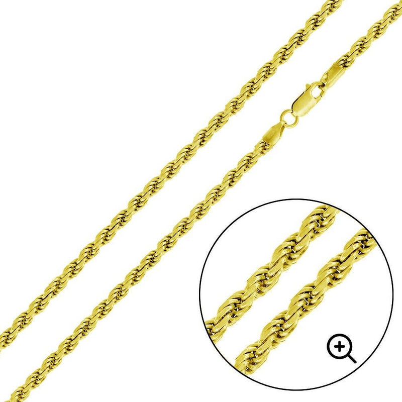 Silver 925 Gold Plated Rope 070 Chain 3.2mm - CH393 GP | Silver Palace Inc.