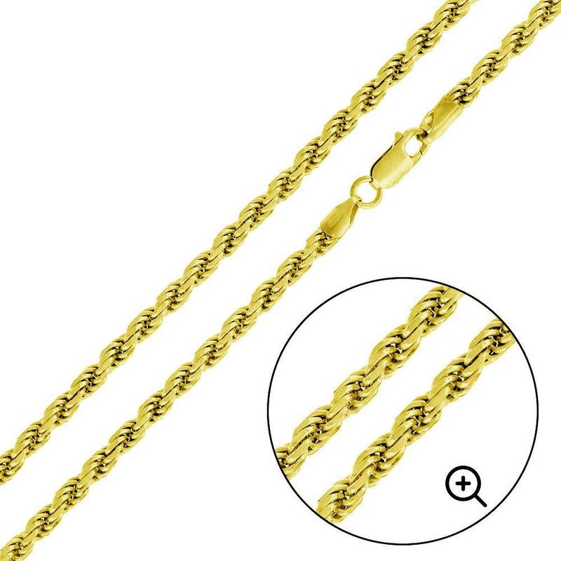 Silver 925 Gold Plated Rope 100 Chain 4.4mm - CH395 GP | Silver Palace Inc.