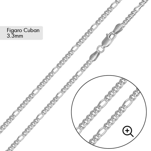 Silver Rhodium Plated Figaro Miami Cuban 3.3mm - CH461 RH | Silver Palace Inc.