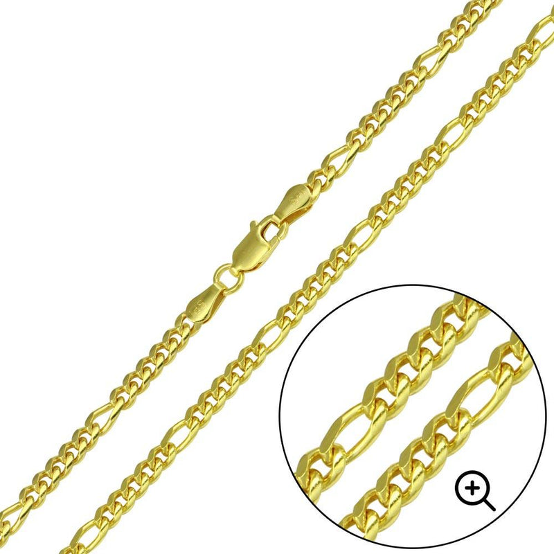 Silver Gold Plated Miami Curb 5+1 3.3mm - CH466 GP | Silver Palace Inc.