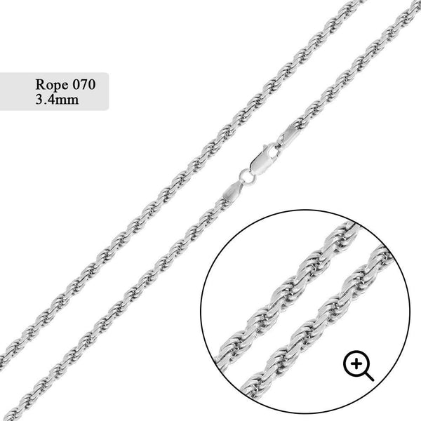 Rope 070 Chain 3.4mm - CH527 | Silver Palace Inc.