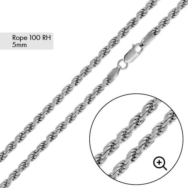 Rhodium Plated Rope 100 Chain 5mm - CH192 RH | Silver Palace Inc.