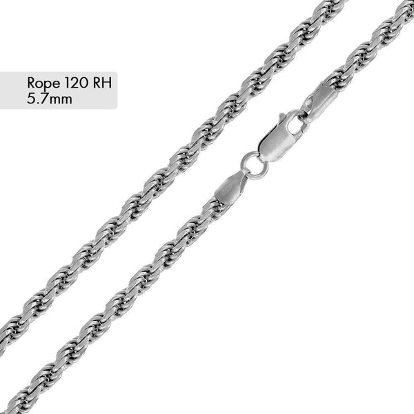 Rhodium Plated Rope 120 Chain 5.7mm - CH193 RH | Silver Palace Inc.