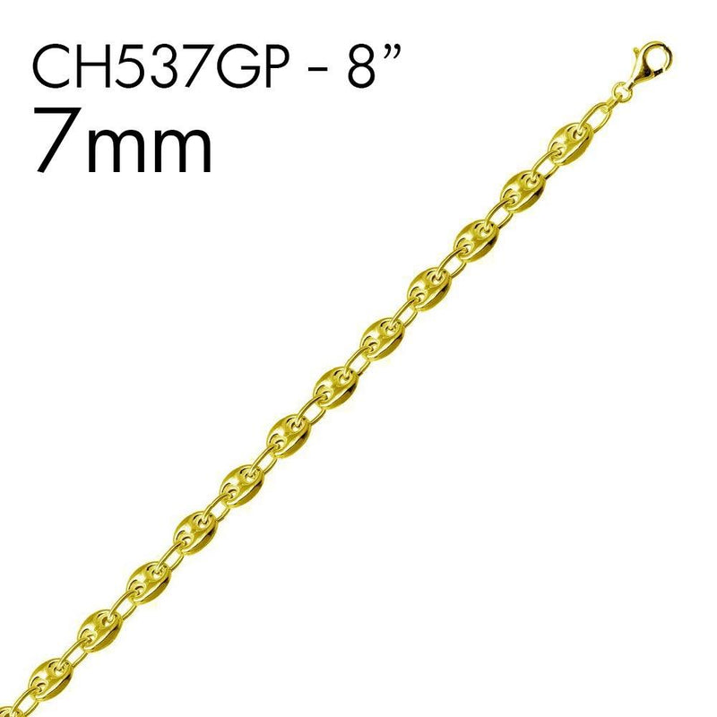 Silver 925 Gold Plated Puffed Mariner Bracelet 7mm - CH537B GP | Silver Palace Inc.