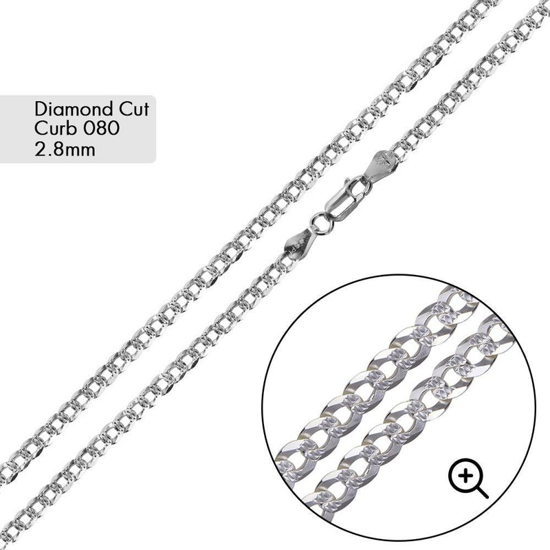 Curb 080 1 Side Diamond Cut 1 Side Plain Chain 2.8mm - CH626 | Silver Palace Inc.