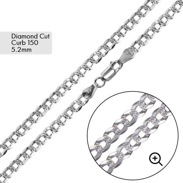Curb 150 1 Side Diamond Cut 1 Side Plain Chain 5.2mm - CH629 | Silver Palace Inc.