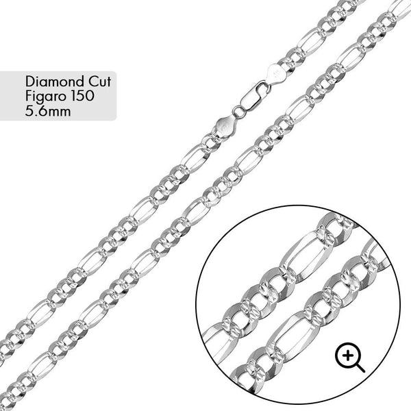 Diamond Cut Figaro 150 Bracelet and Chain 5.6mm - CH637 | Silver Palace Inc.