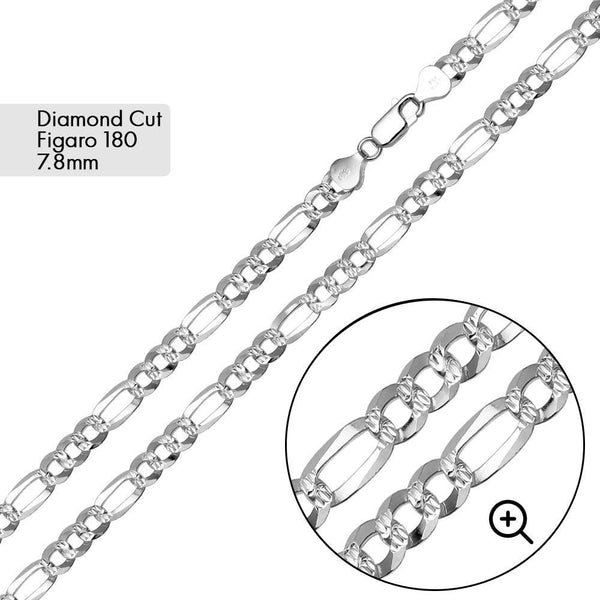 Diamond Cut  Figaro 180 Bracelet and Chain 7.8mm - CH638 | Silver Palace Inc.