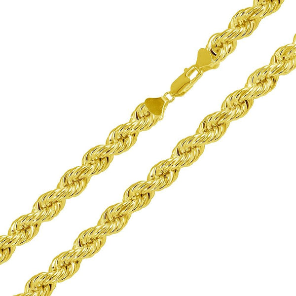 Silver 925 Gold Plated Hollow Rope Chains 8mm - CHHW113 GP | Silver Palace Inc.
