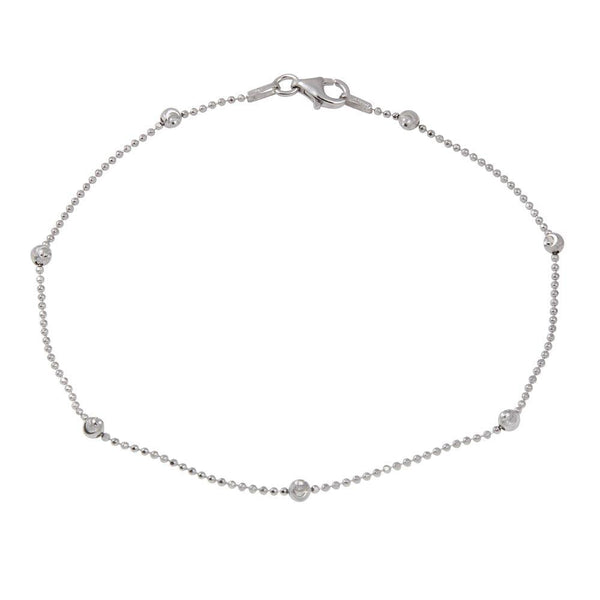 Silver 925 Rhodium Plated Alternating Wave Design Diamond Cut Bead Anklet - CHA100RH | Silver Palace Inc.