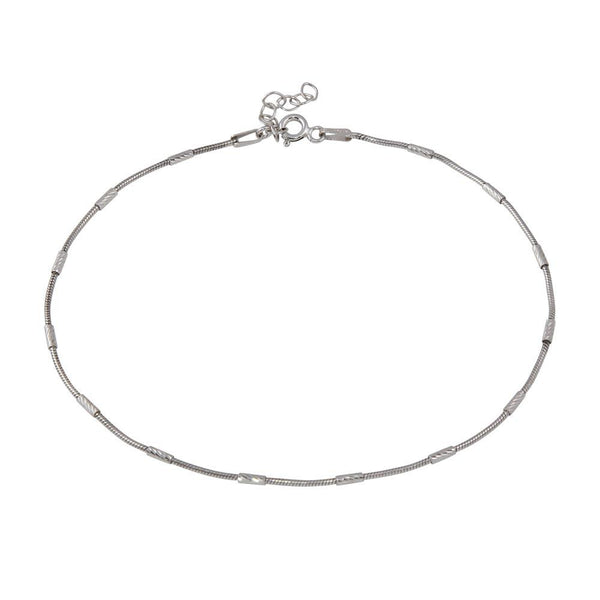 Silver 925 Rhodium Snake Round Tube DC Link Anklet - CHA143RH | Silver Palace Inc.