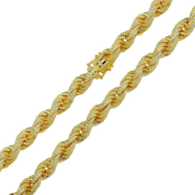 Silver 925 Gold Plated CZ Encrusted Rope Chains 9.7mm - CHCZ100 GP | Silver Palace Inc.