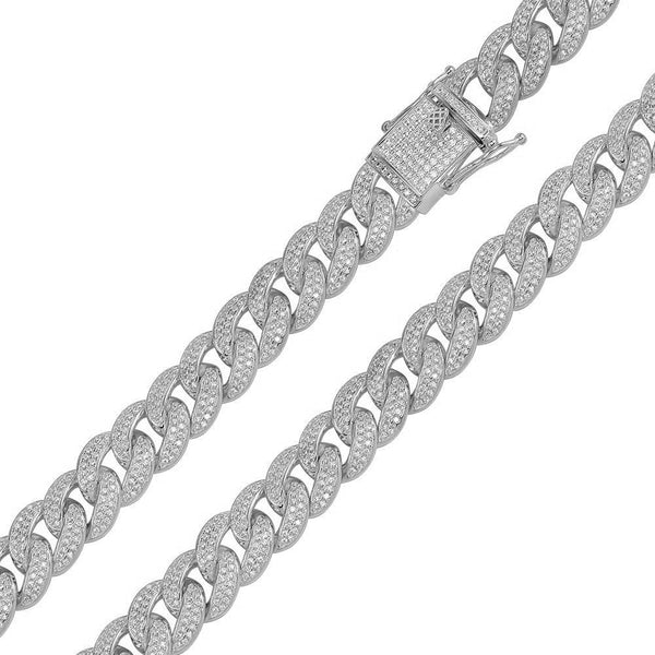 Silver 925 Rhodium Plated CZ Encrusted Curb Chains 11.7mm - CHCZ104 RH | Silver Palace Inc.
